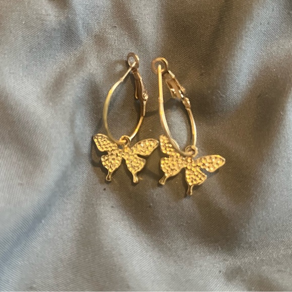 Butterfly Dangle Earrings For Women - Purple & Gold Hoop, Fairy Jewelry Gift